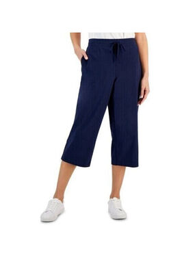 Karen Scott Small Knit Capri Pull on Navy Blue Capri Jogger / Sweat Pants NWT